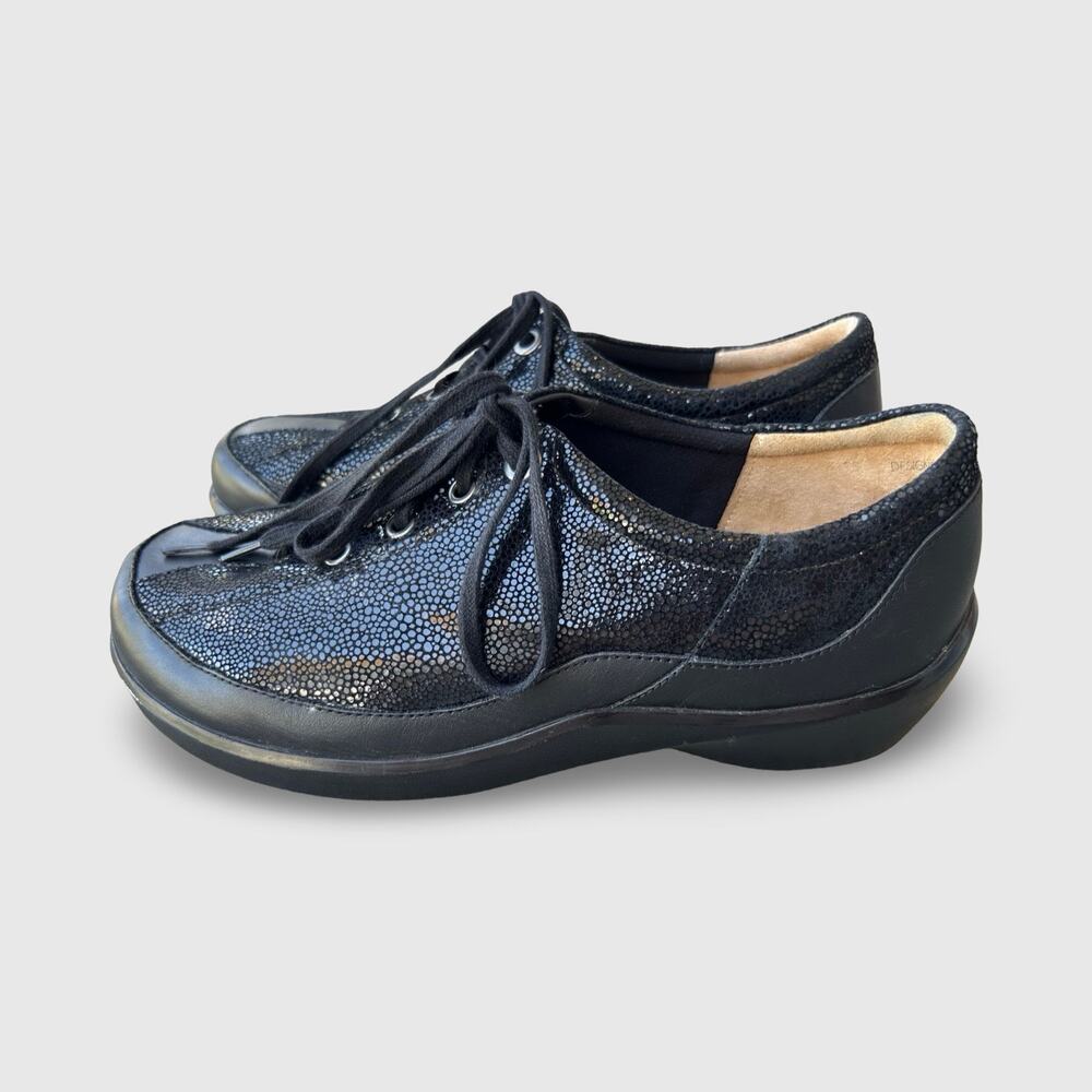 Ziera Alley 40W Black Textured Leather Lace Up Comfort Shoes Super Support